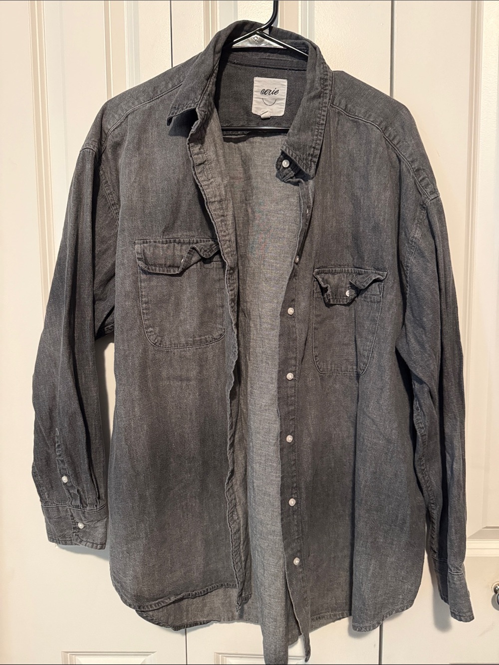 aerie Washed Charcoal Gray Button-Down Shirt